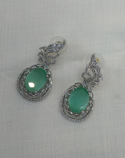 Sea Green Silver Cz American Diamond Earrings Kiran Jewellery Online