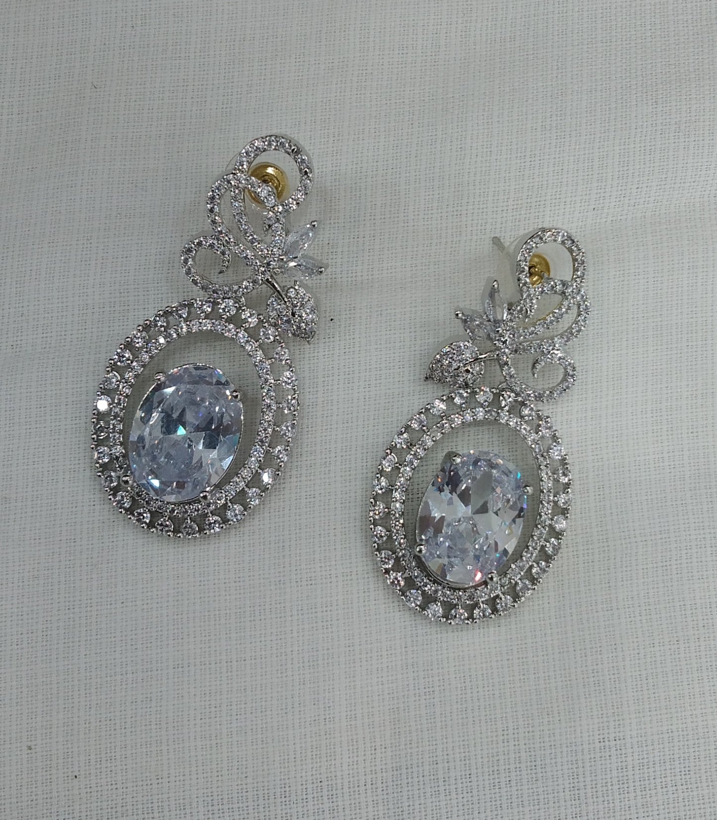 Silver Cz American Diamond Earrings Kiran Jewellery Online