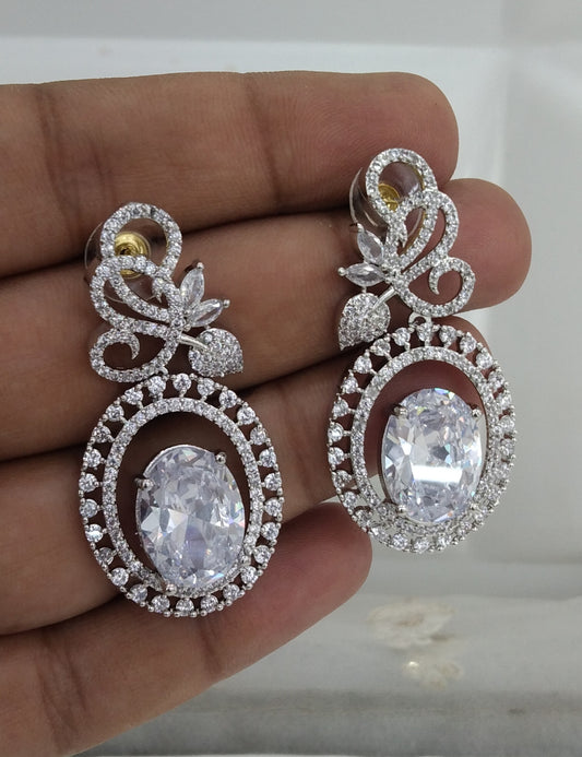 Silver Cz American Diamond Earrings Kiran Jewellery Online