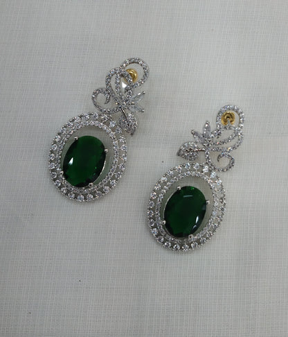 Green Silver Cz American Diamond Earrings Kiran Jewellery Online