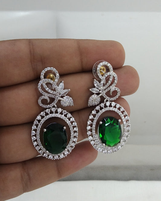 Green Silver Cz American Diamond Earrings Kiran Jewellery Online