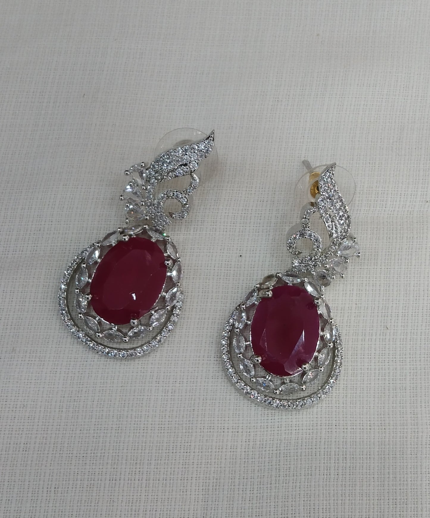 Ruby Silver Cz American Diamond Earrings Kiran Jewellery Online