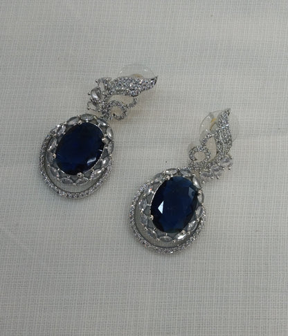 Blue Silver Cz American Diamond Earrings Kiran Jewellery Online