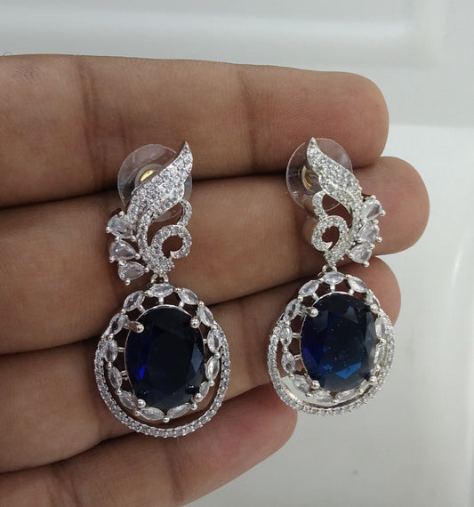 Blue Silver Cz American Diamond Earrings Kiran Jewellery Online