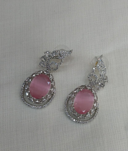 Pink Silver Cz American Diamond Earrings Kiran Jewellery Online