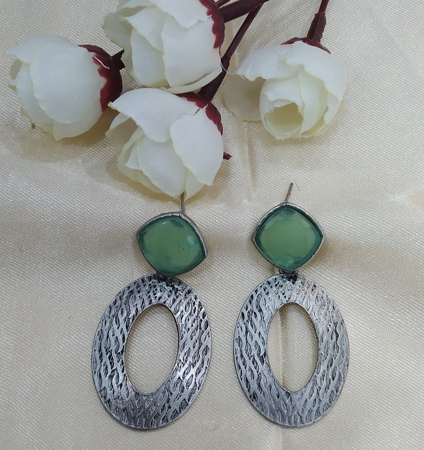 Mint Oxidized Metal Shalu Bollywood Earrings Jewellery