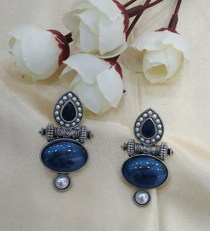 Blue Oxidized Metal Shalu Bollywood Earrings Jewellery