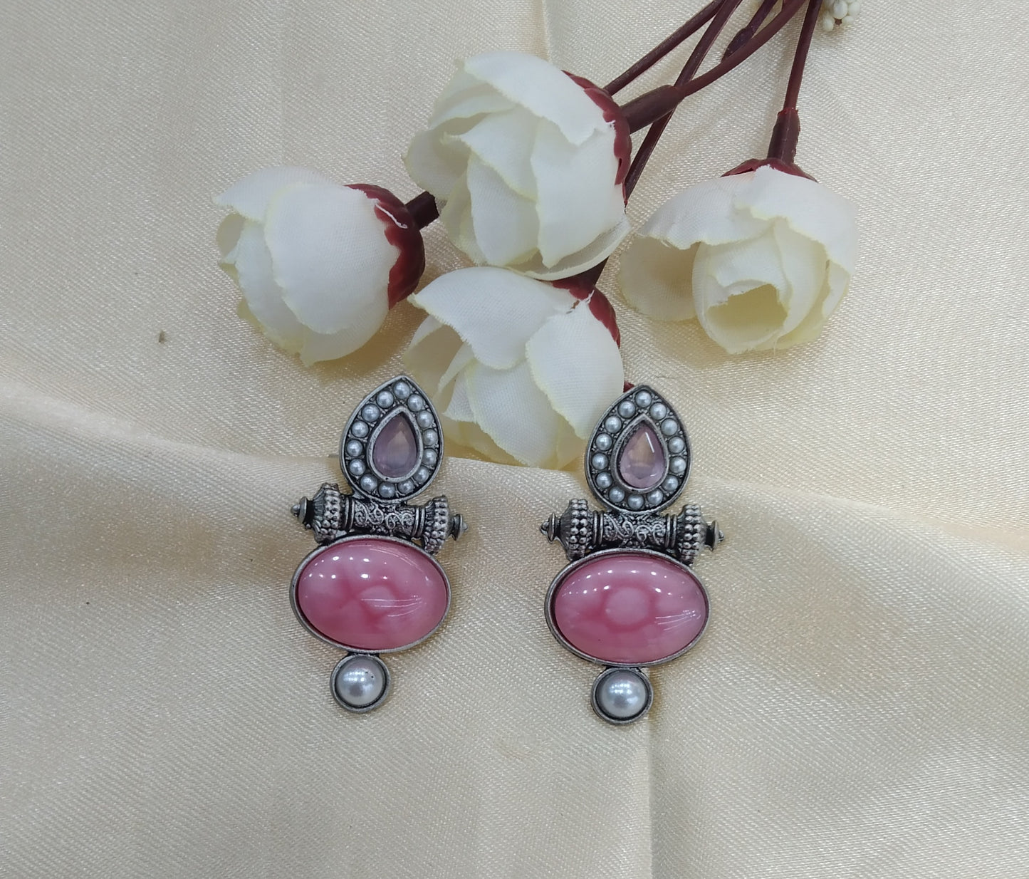 Pink Oxidized Metal Shalu Bollywood Earrings Jewellery