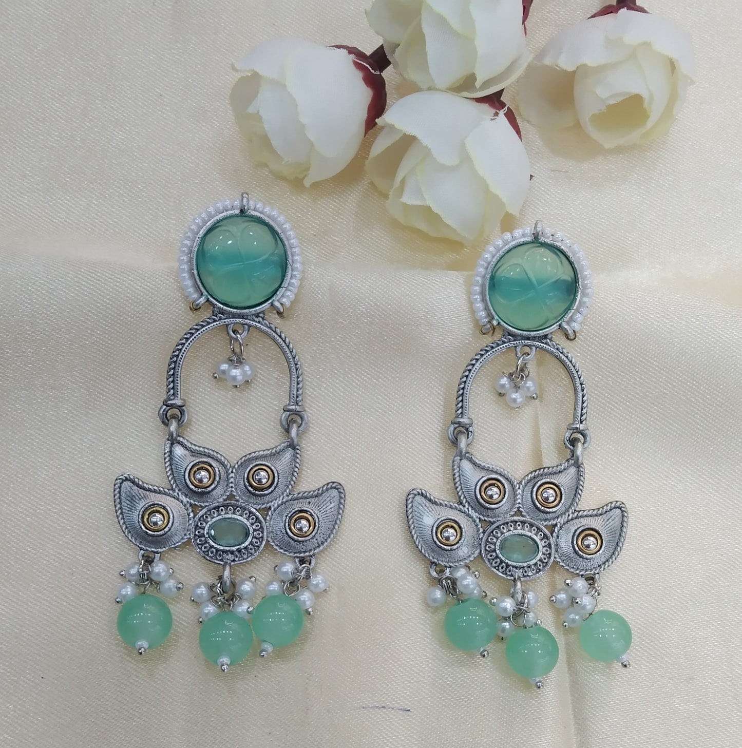 Mint Oxidized Metal Shalu Bollywood Earrings Jewellery