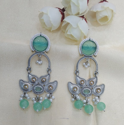 Mint Oxidized Metal Shalu Bollywood Earrings Jewellery