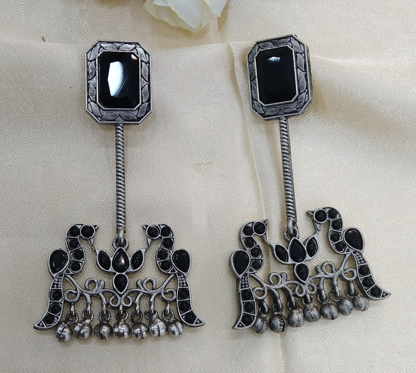 Black Oxidized Metal Shalu Bollywood Earrings Jewellery