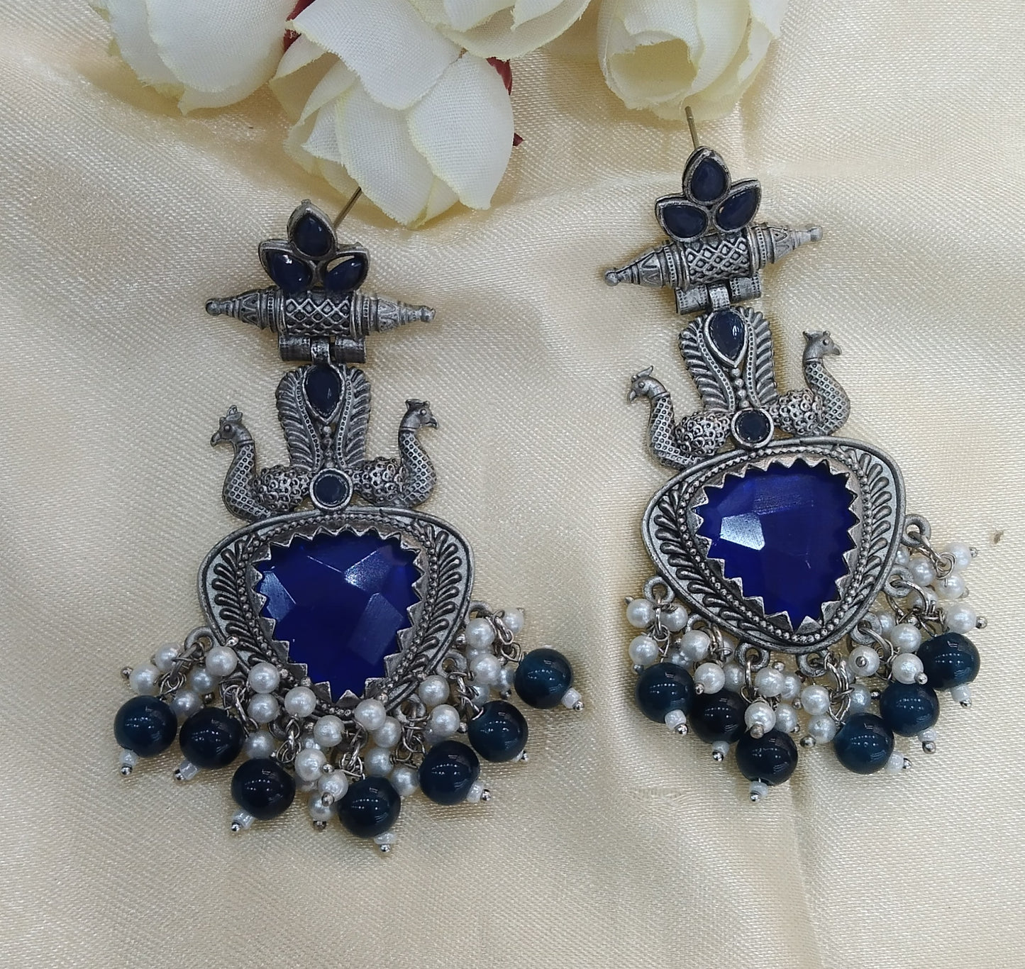 Blue Oxidized Metal Shalu Bollywood Earrings Jewellery