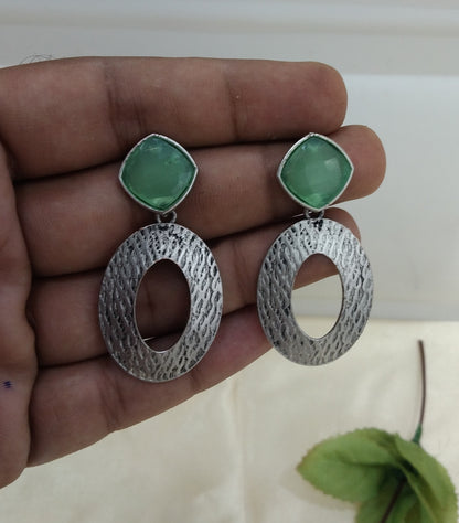Mint Oxidized Metal Shalu Bollywood Earrings Jewellery