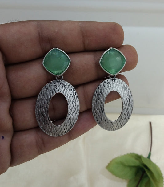 Mint Oxidized Metal Shalu Bollywood Earrings Jewellery