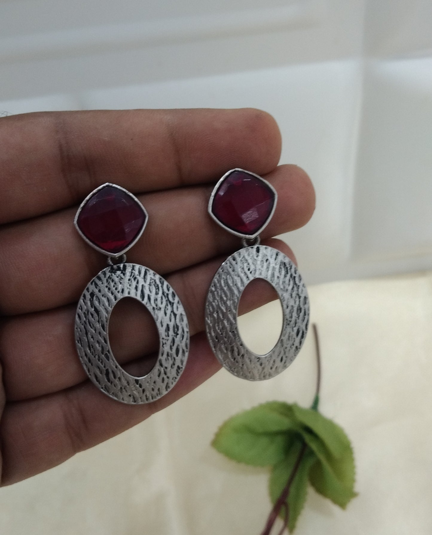 Majenta Oxidized Metal Shalu Bollywood Earrings Jewellery