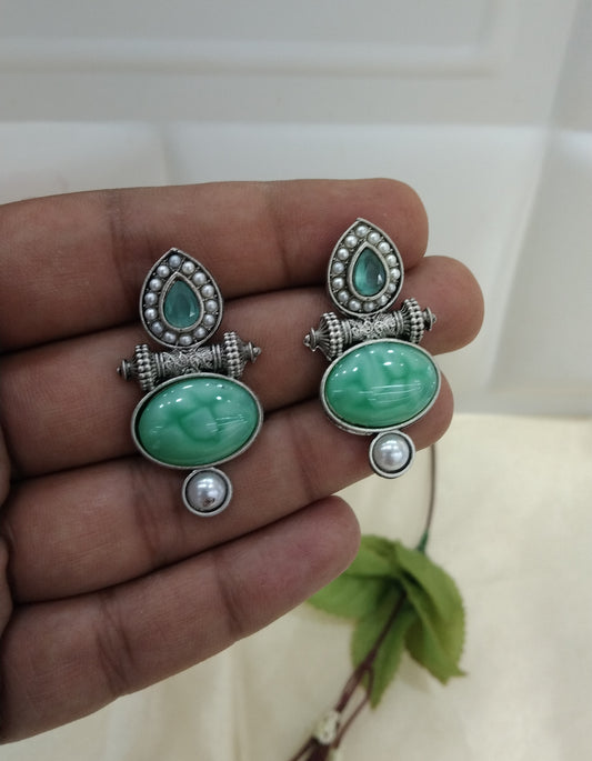 Mint Oxidized Metal Shalu Bollywood Earrings Jewellery