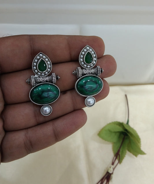 Green Oxidized Metal Shalu Bollywood Earrings Jewellery