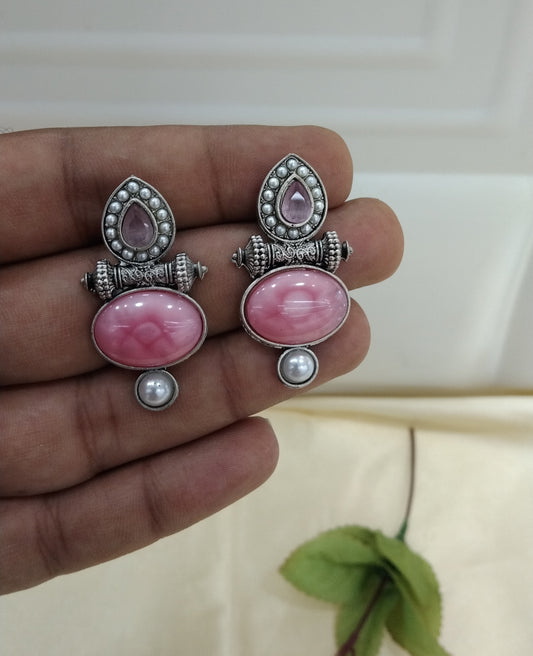 Pink Oxidized Metal Shalu Bollywood Earrings Jewellery