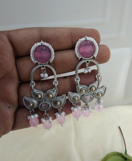 Pink Oxidized Metal Shalu Bollywood Earrings Jewellery
