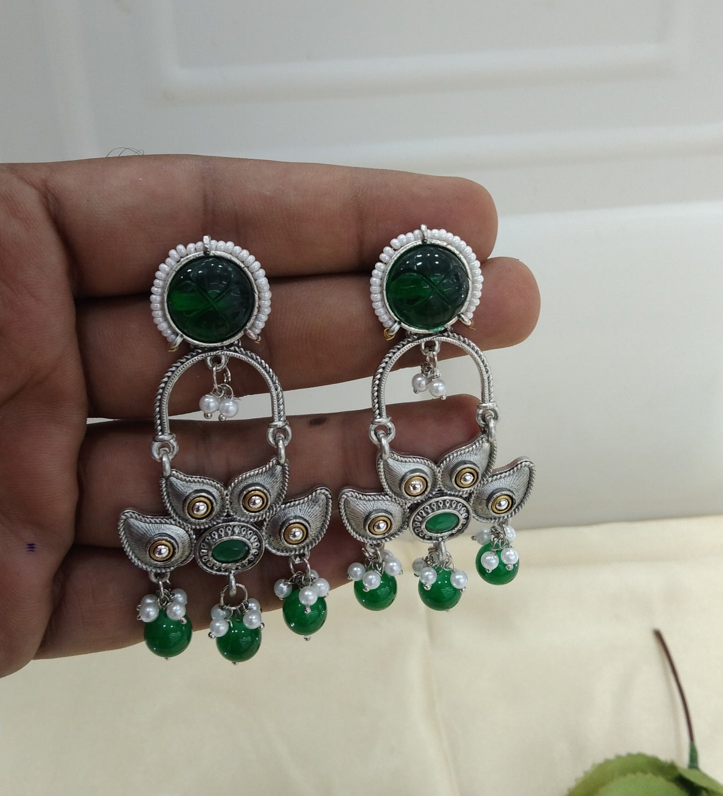 Green Oxidized Metal Shalu Bollywood Earrings Jewellery