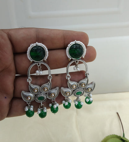 Green Oxidized Metal Shalu Bollywood Earrings Jewellery