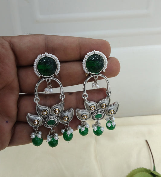 Green Oxidized Metal Shalu Bollywood Earrings Jewellery