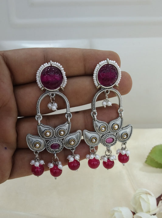 Majenta Oxidized Metal Shalu Bollywood Earrings Jewellery