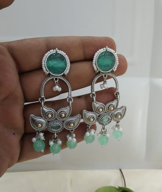 Mint Oxidized Metal Shalu Bollywood Earrings Jewellery