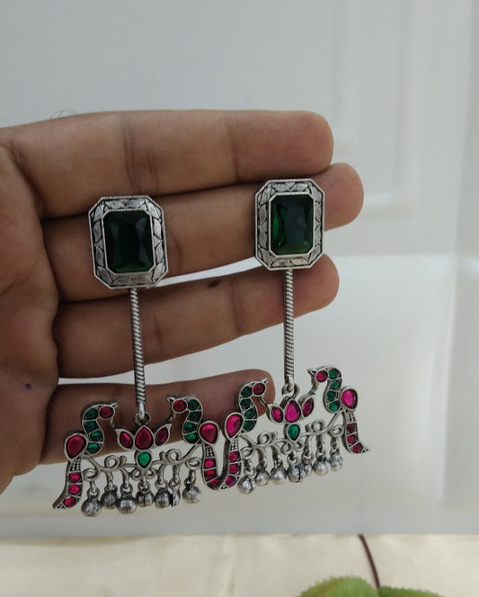 Green Majenta Oxidized Metal Shalu Bollywood Earrings Jewellery