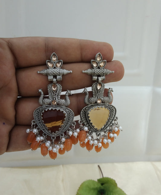 Orange Oxidized Metal Shalu Bollywood Earrings Jewellery