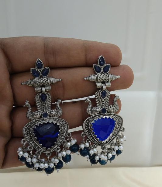 Blue Oxidized Metal Shalu Bollywood Earrings Jewellery