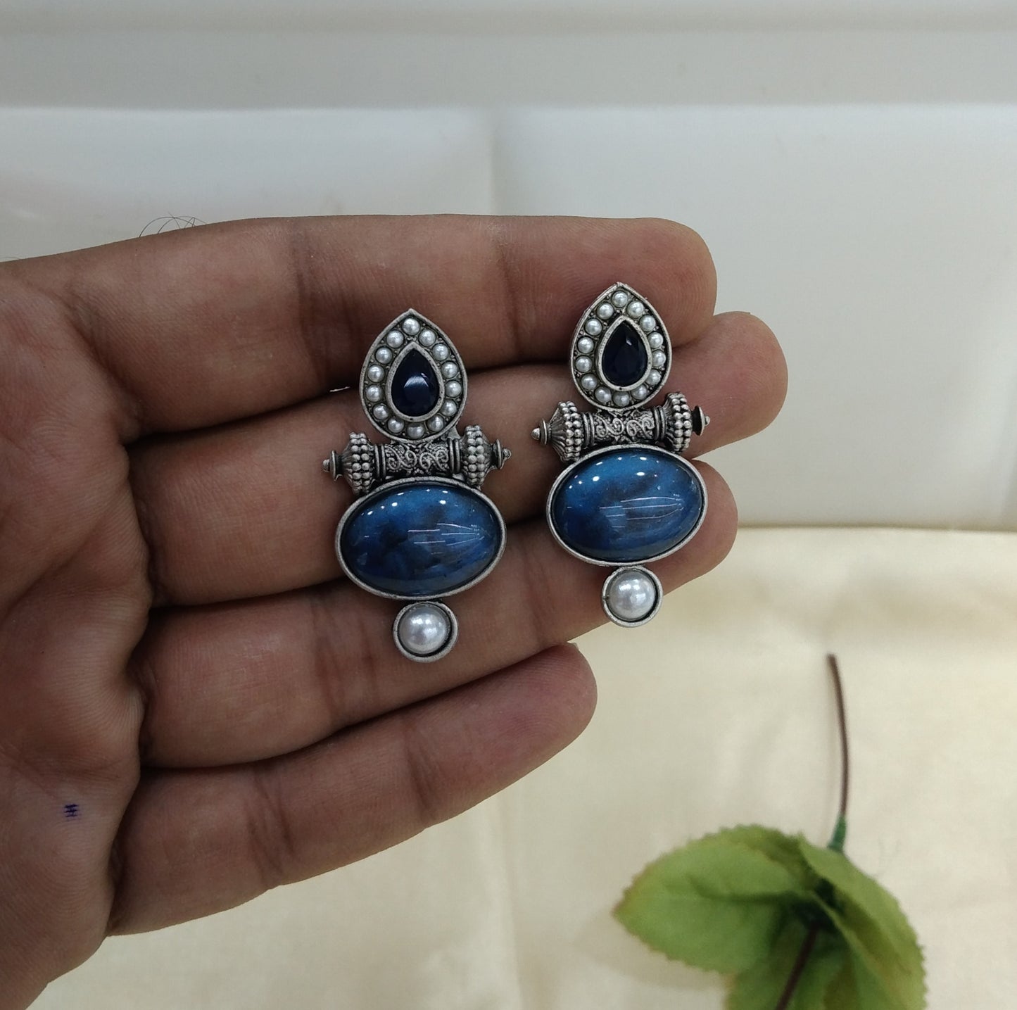 Blue Oxidized Metal Shalu Bollywood Earrings Jewellery
