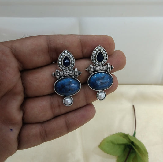 Blue Oxidized Metal Shalu Bollywood Earrings Jewellery