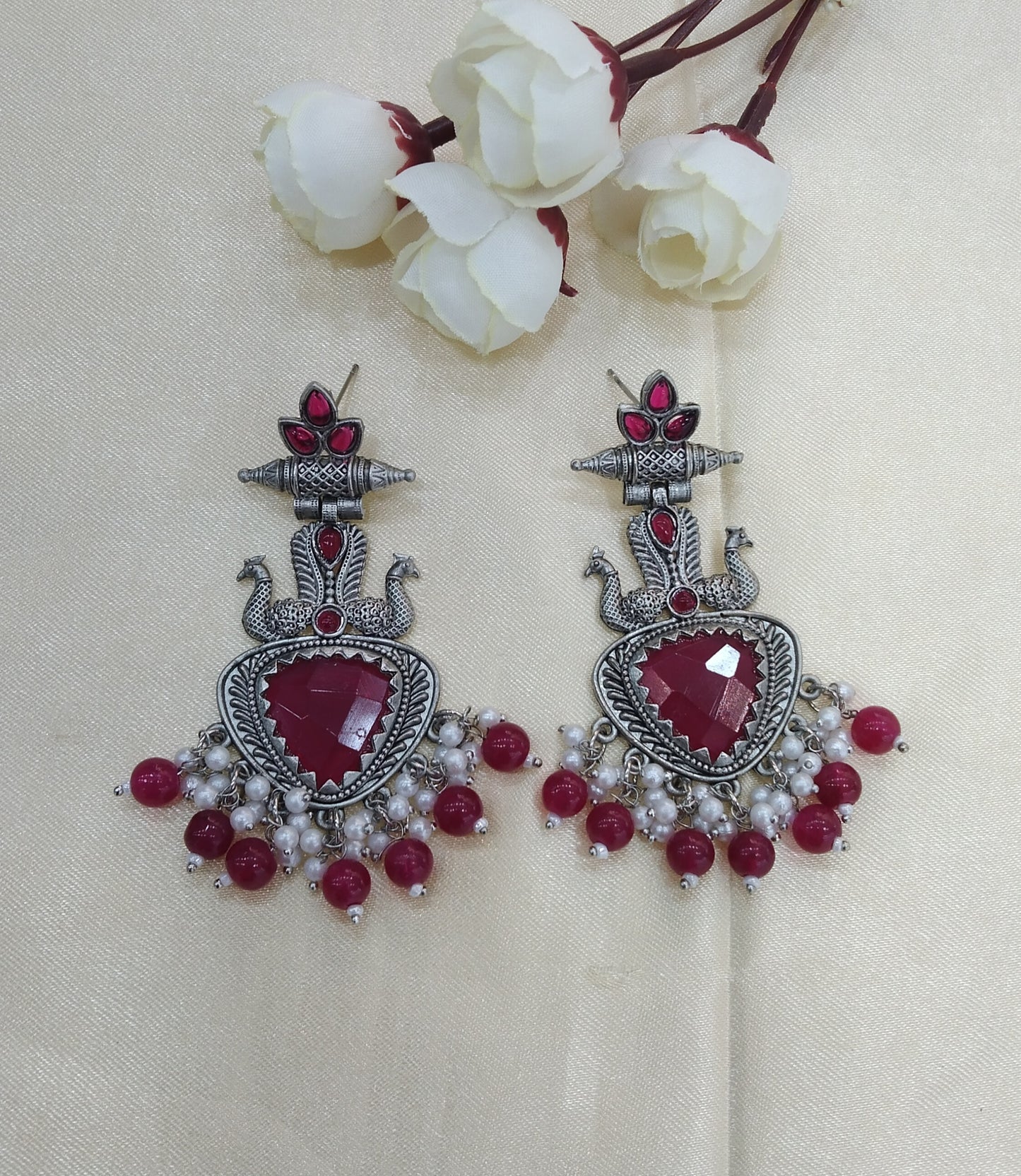 Majenta Oxidized Metal Shalu Bollywood Earrings Jewellery