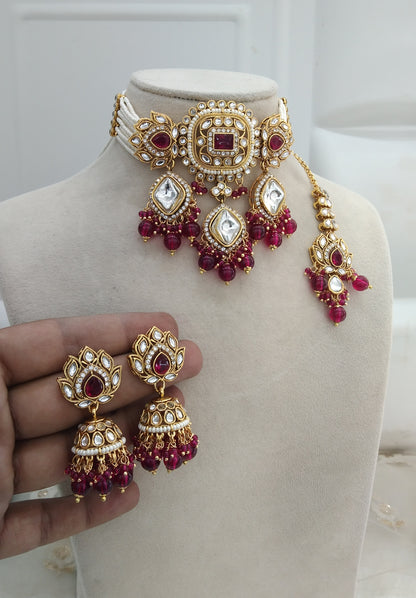 Majenta Kundan Choker Jewellery Hansin Set