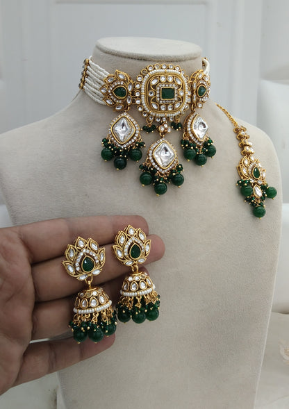 Green Kundan Choker Jewellery Hansin Set