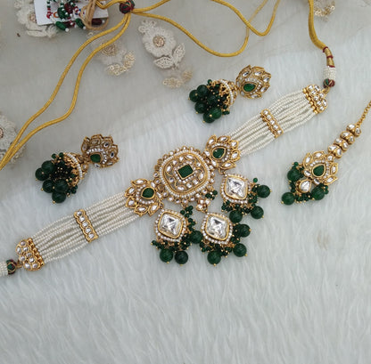 Green Kundan Choker Jewellery Hansin Set
