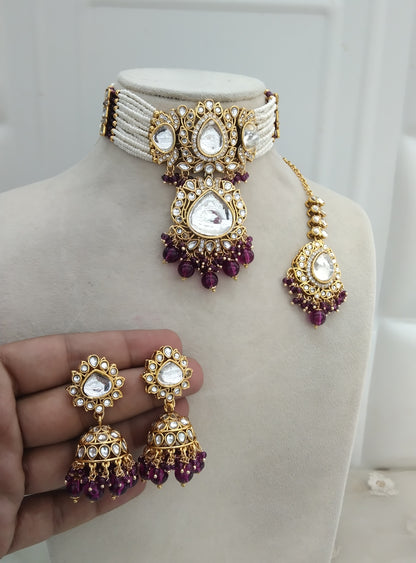 Purple Kundan Choker Jewellery Udvita Set