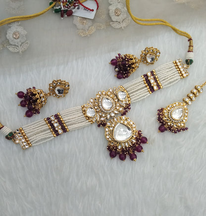 Purple Kundan Choker Jewellery Udvita Set