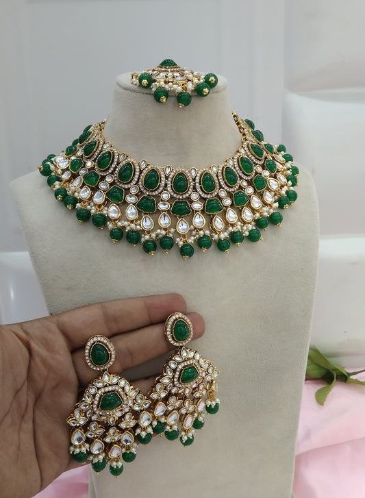 Green Kundan Necklace Jewellery Jivin Set