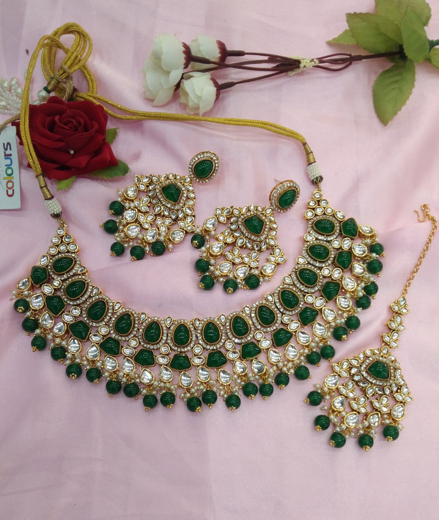 Green Kundan Necklace Jewellery Jivin Set