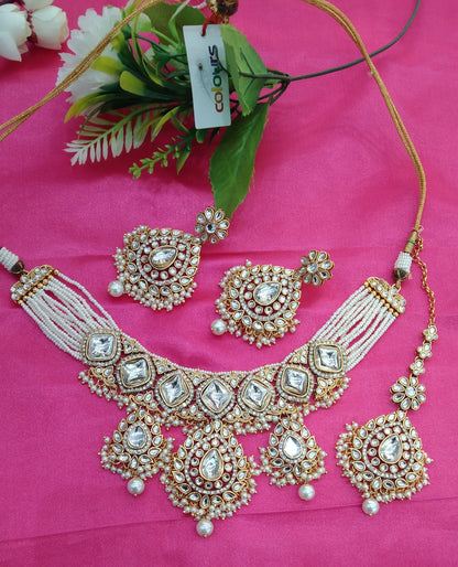 White Kundan Necklace Jewellery Ruby Set