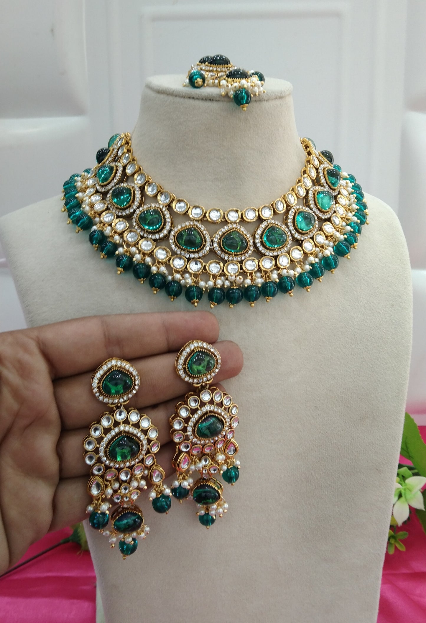 Rama Green Kundan Necklace Jewellery Ehimay Set