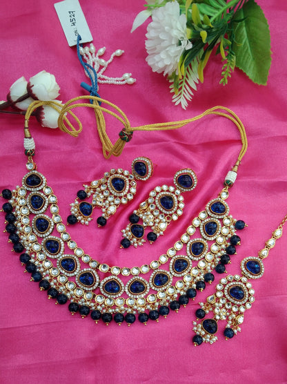 Blue  Kundan Necklace Jewellery Ehimay Set