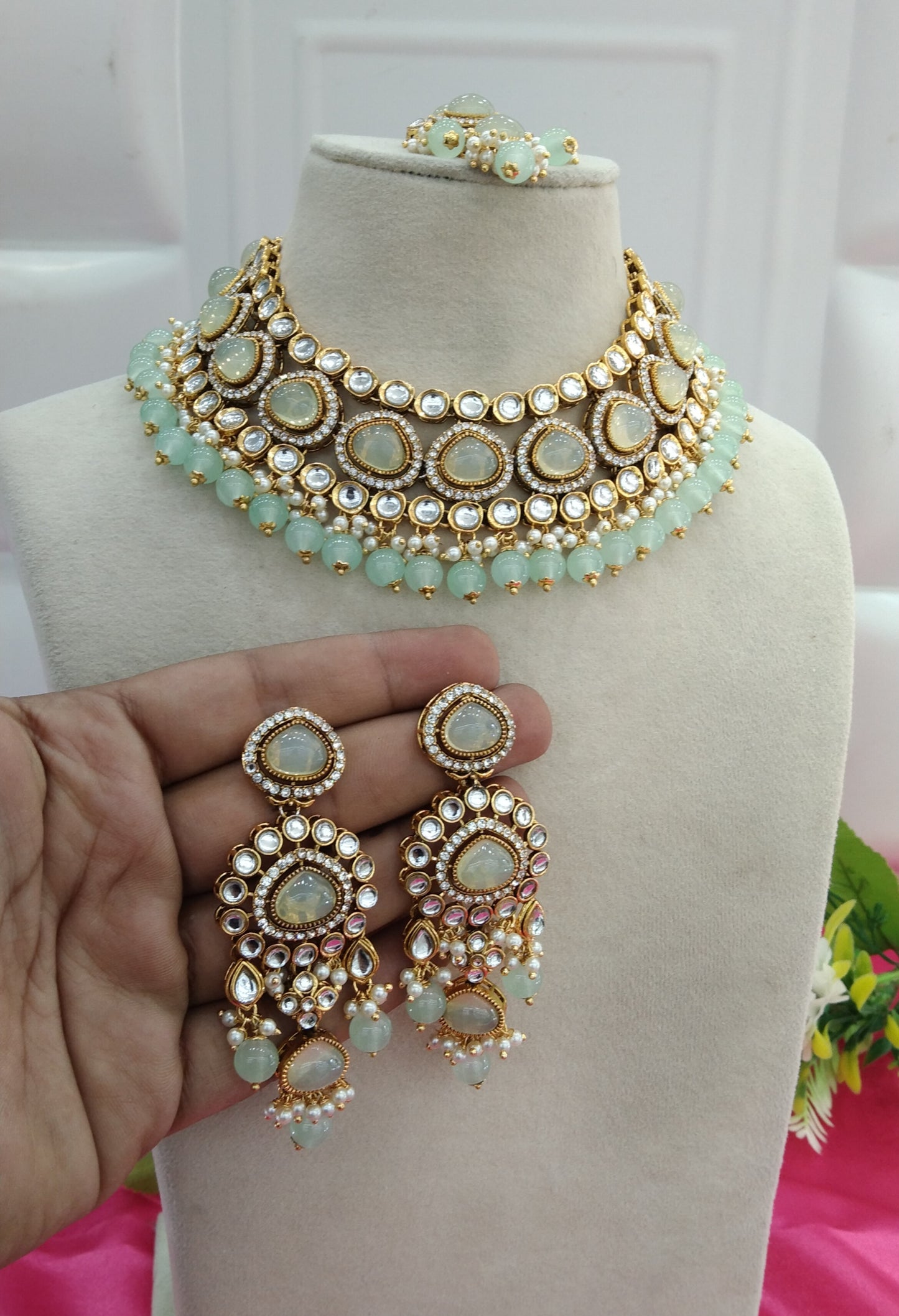 Pista Kundan Necklace Jewellery Ehimay Set