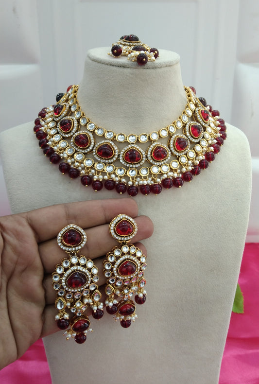 Maroon  Kundan Necklace Jewellery Ehimay Set
