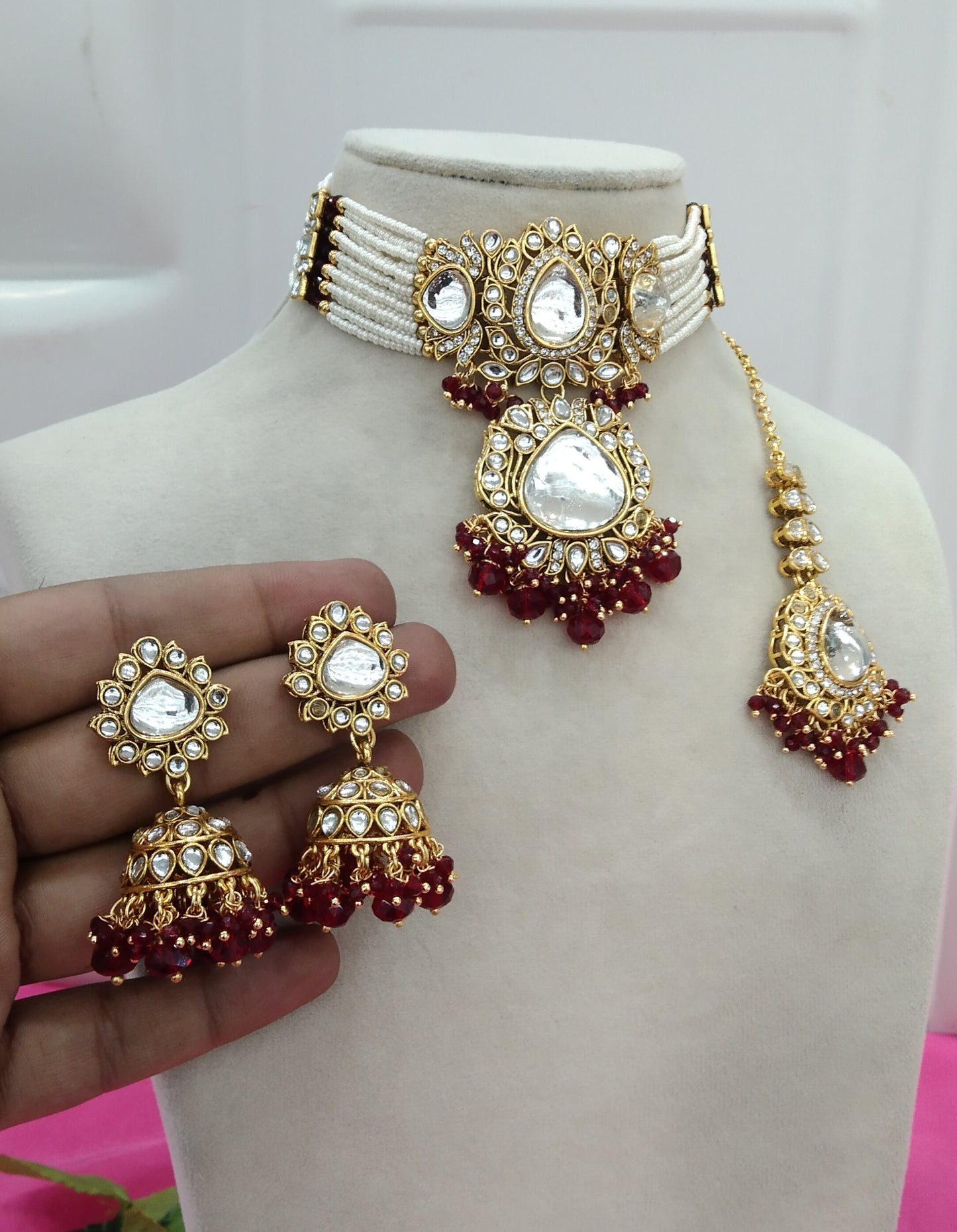 Maroon Kundan Choker Jewellery Jomes Set