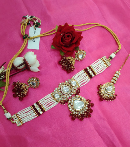 Maroon Kundan Choker Jewellery Jomes Set