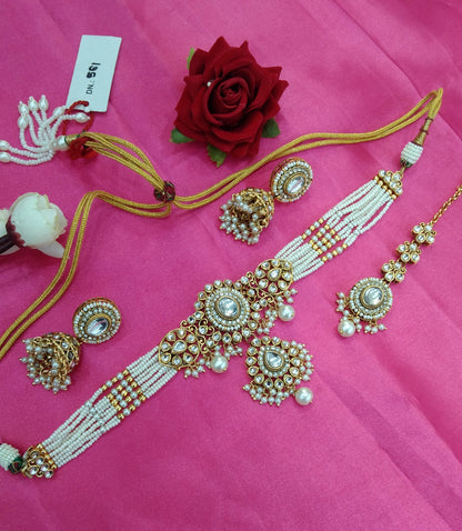 White Kundan Choker Jewellery Farhat Set