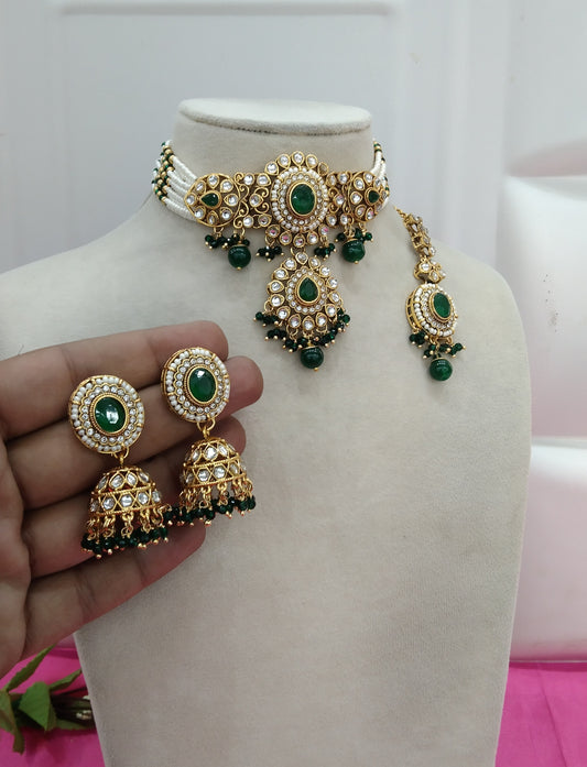 Green Kundan Choker Jewellery Farhat Set